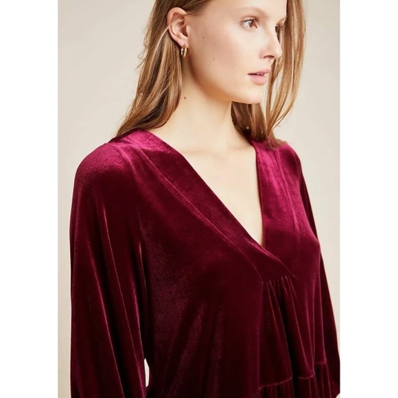 Anthropologie Amadi Red Greta Velvet Tunic Dress Size S - Picture 2 of 8